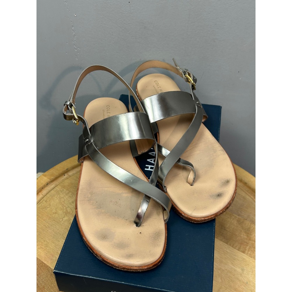 Cole Haan Sandals Womens 11 Pewter Metallic‎ Anica Thong Slingback Flat